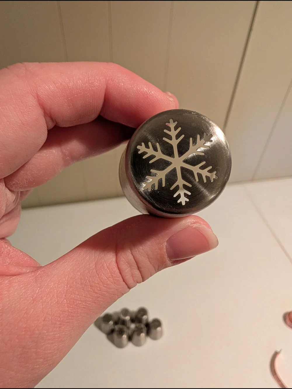 Set of 7 Metal Piping Tips with 2 Red Couplers - Snowflake and Holiday Designs